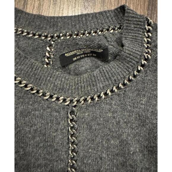 Allsaints Wool/Cashmere Chain Jumper Sweater Tunic Charcoal gray sz US6 - Picture 5 of 6